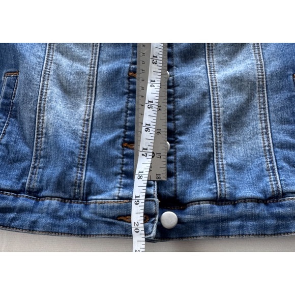 AQUA Women's Puff Sleeve Denim Long Sleeve Jean Jacket XS Blue Fitted Chic Short - Picture 12 of 13